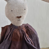 Ruthie the Rabbit - Handmade Heirloom Doll  Linen Supper Dress in Fig - Made in Maine