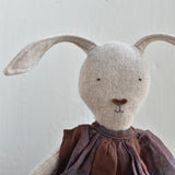 Ruthie the Rabbit - Handmade Heirloom Doll  Linen Supper Dress in Fig - Made in Maine