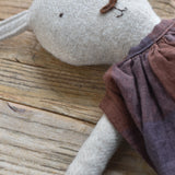 Ruthie the Rabbit - Handmade Heirloom Doll  Linen Supper Dress in Fig - Made in Maine