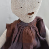Ruthie the Rabbit - Handmade Heirloom Doll  Linen Supper Dress in Fig - Made in Maine