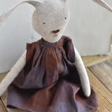 Ruthie the Rabbit - Handmade Heirloom Doll  Linen Supper Dress in Fig - Made in Maine