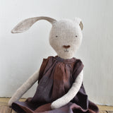 Ruthie the Rabbit - Handmade Heirloom Doll  Linen Supper Dress in Fig - Made in Maine