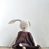 Ruthie the Rabbit - Handmade Heirloom Doll  Linen Supper Dress in Fig - Made in Maine