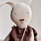 Ruthie the Rabbit – Heirloom Wool Doll in Plum Dot Dress
