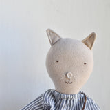 Mae the Cat - Heirloom Wool Doll in Stripe Shirt, Hay Linen Trousers & Earth Errand Bag